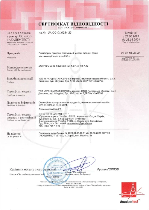 Сертифікат відповідності | ГРАНДМЕТАЛ-СЕРВІС